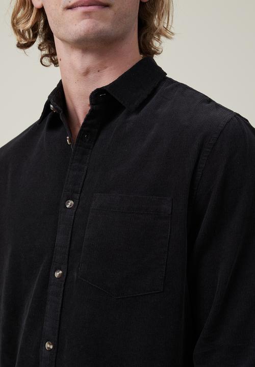 Cotton On - Portland long sleeve shirt - washed black cord