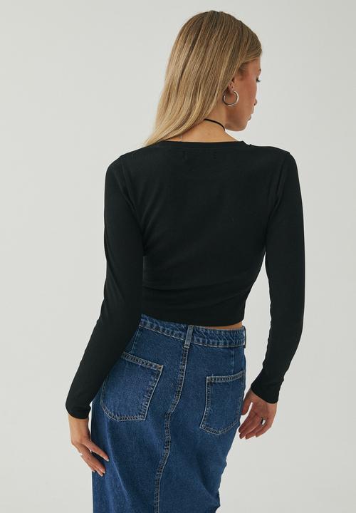 Supré  - Aspen long sleeve rib top - black