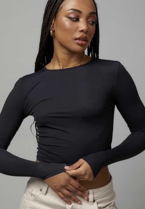 Factorie - Sheer long sleeve top - black