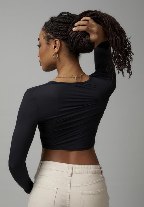 Factorie - Sheer long sleeve top - black