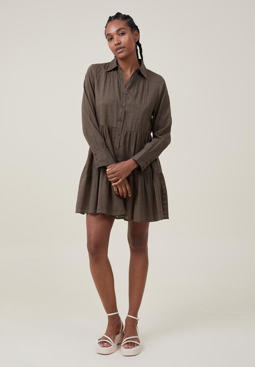 Cotton On - Shannon button front shirt mini dress - khaki