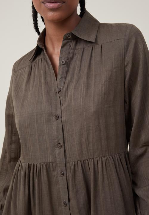 Cotton On - Shannon button front shirt mini dress - khaki