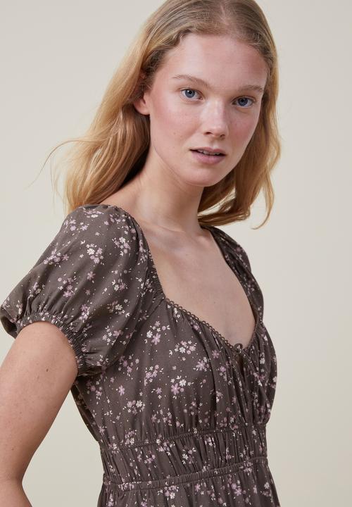 Cotton On - Jennifer cap sleeve midi dress - daphne ditsy rich brown
