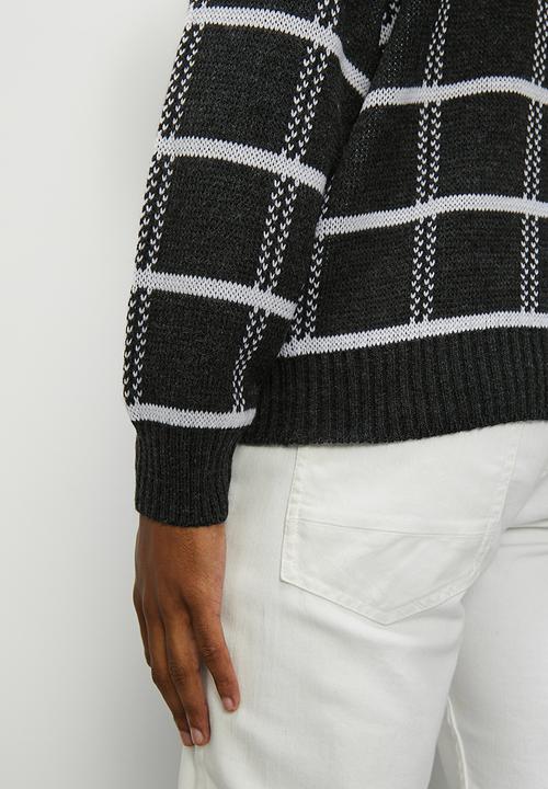Superbalist - Regular fit check pattern roll neck - charcoal & white