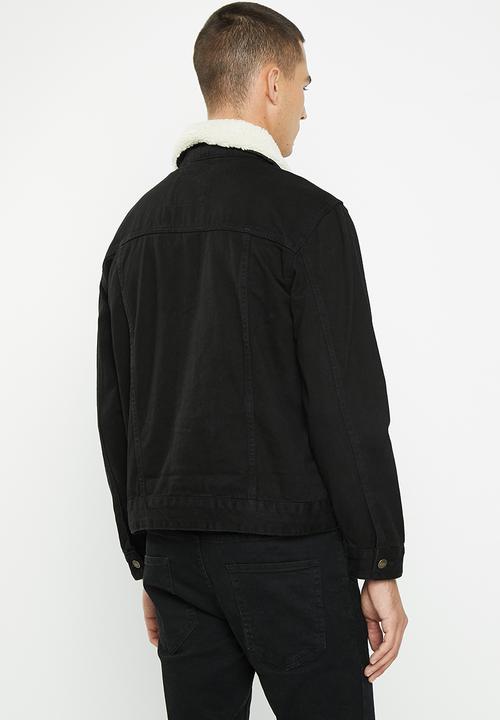 Brave Soul - Larson jacket - black denim/cream borg