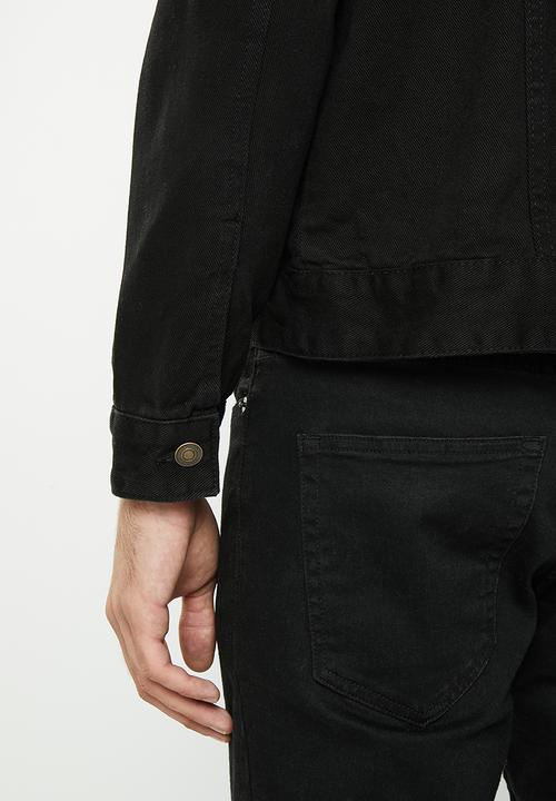 Brave Soul - Larson jacket - black denim/cream borg