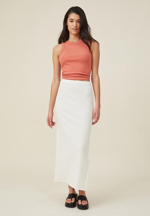 Cotton On - Rib split maxi skirt - egg shell white