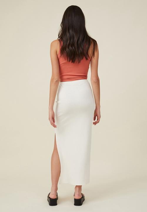 Cotton On - Rib split maxi skirt - egg shell white
