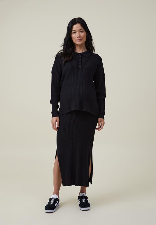 Cotton On - Maternity friendly urban collar long sleeve pullover - black