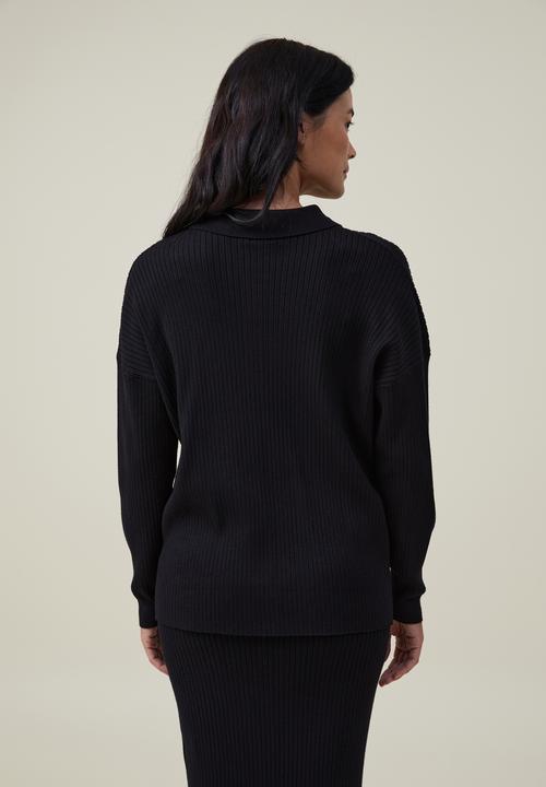 Cotton On - Maternity friendly urban collar long sleeve pullover - black