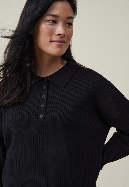 Cotton On - Maternity friendly urban collar long sleeve pullover - black