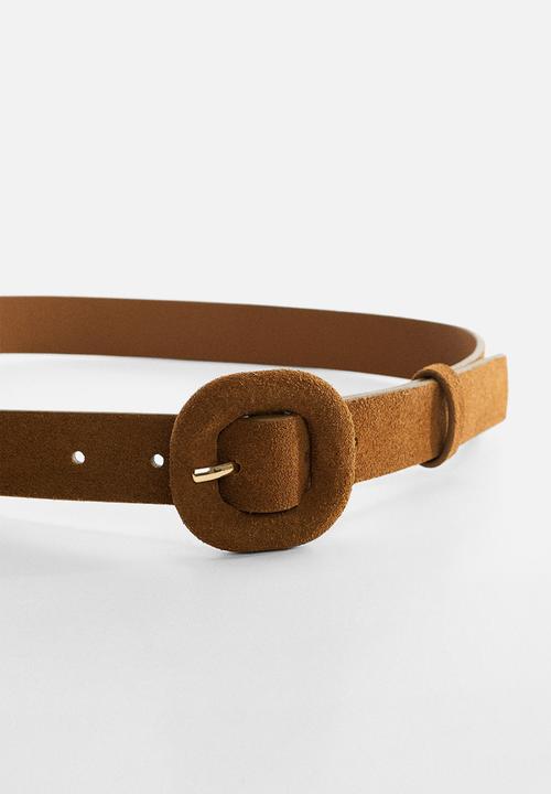 MANGO - Leather belt with square buckle - medium brown
