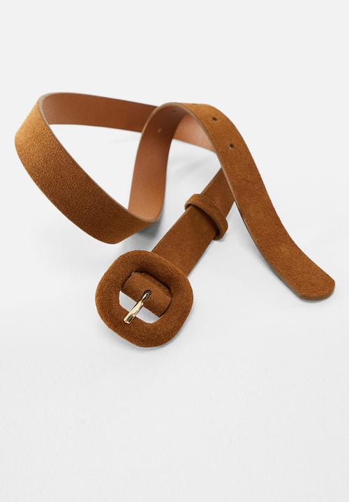 MANGO - Leather belt with square buckle - medium brown