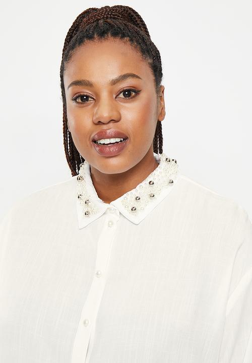 Me&B - Plus Embellished collar shirt - white