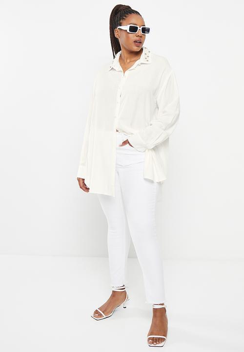 Me&B - Plus Embellished collar shirt - white