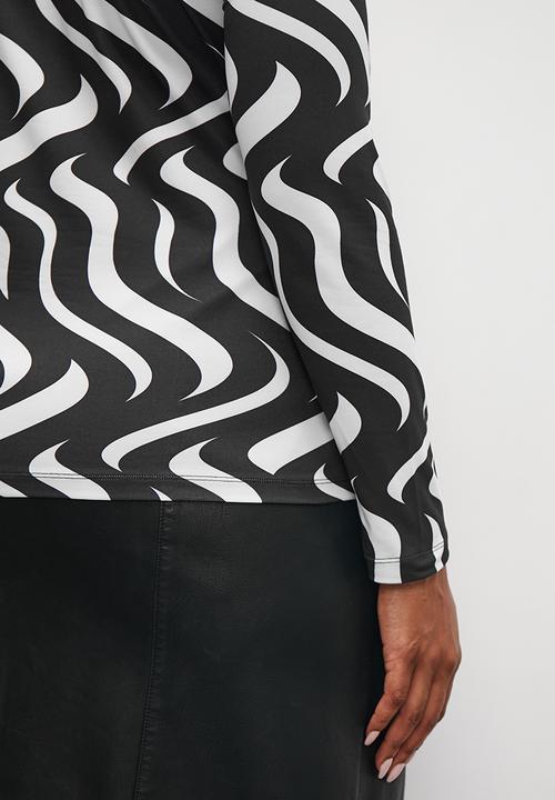 Superbalist - Printed poloneck tee - black & white 