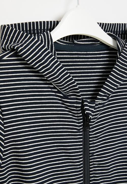 Pop Candy - Boys stripe zip through top - navy