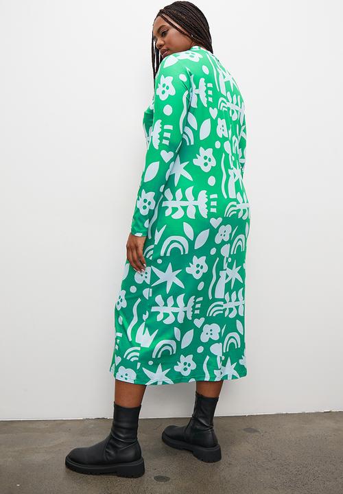 Superbalist - Printed knit column dress - green abstract floral