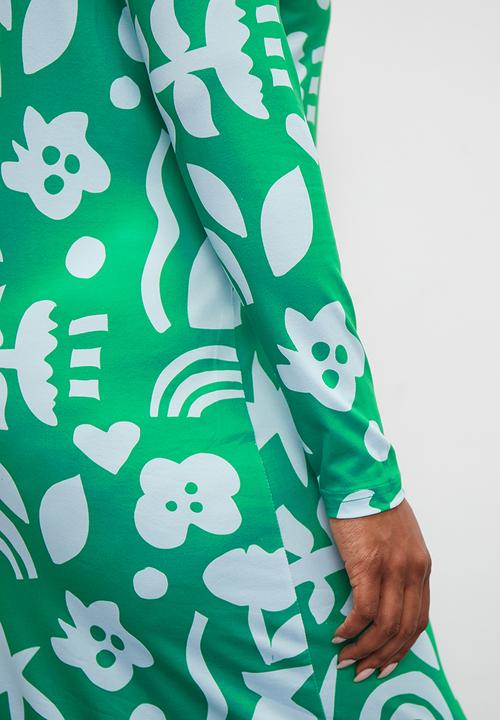 Superbalist - Printed knit column dress - green abstract floral