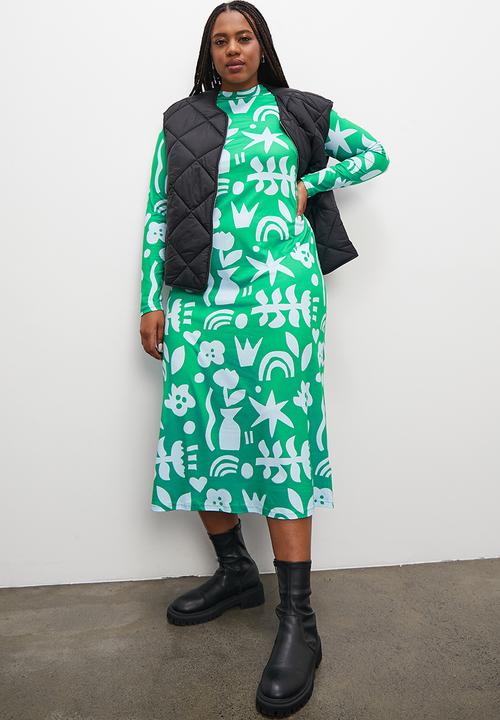 Superbalist - Printed knit column dress - green abstract floral