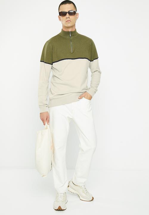 Brave Soul - Samir knitwear - khaki & stone