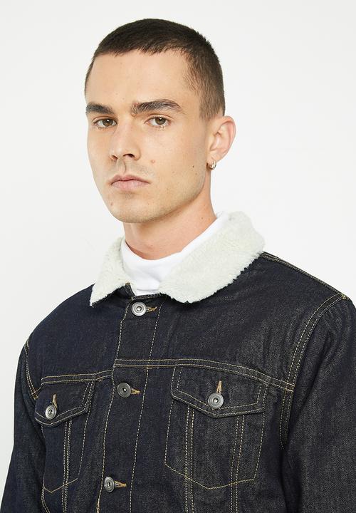 Brave Soul - Larsonborgdb jacket - dark blue denim & cream borg