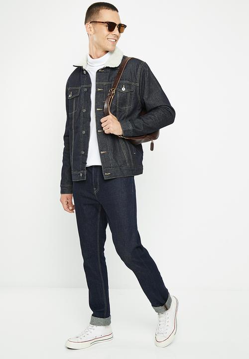 Brave Soul - Larsonborgdb jacket - dark blue denim & cream borg