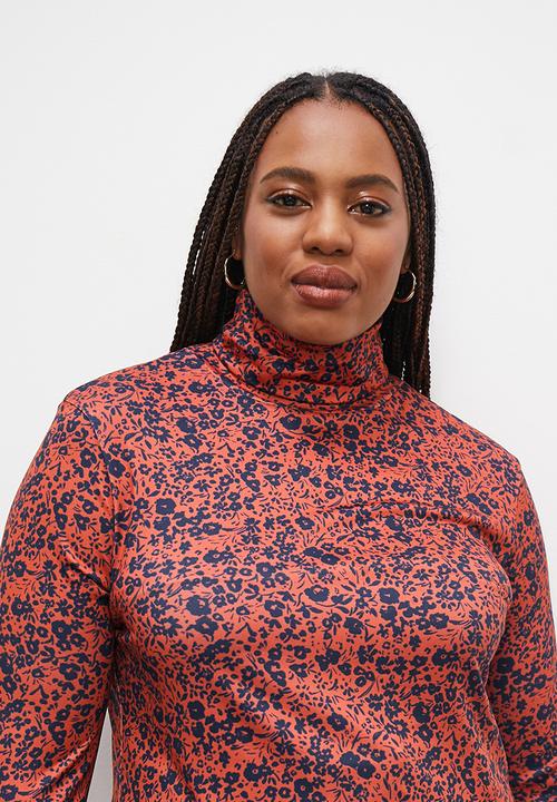 Superbalist - Printed poloneck tee - brown & navy