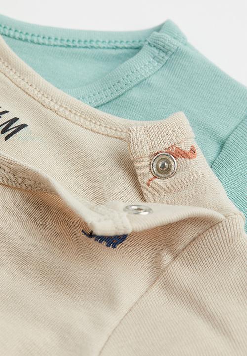 H&M - 2-Pack short-sleeved bodysuits - light turquoise/dinosaurs