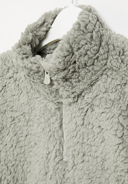 Quimby - Synthetic fur anorak jacket w/ woven details - grey