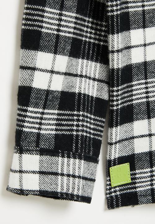 Quimby - Plaid flannel woven shirt - black & white