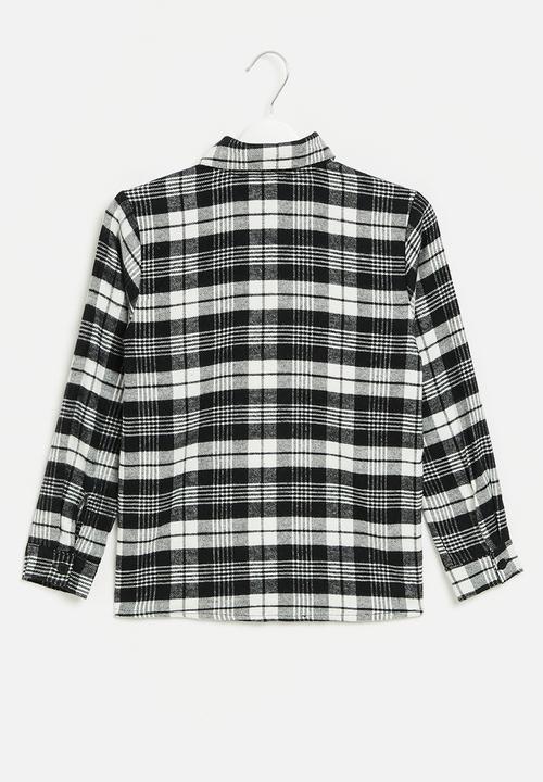 Quimby - Plaid flannel woven shirt - black & white