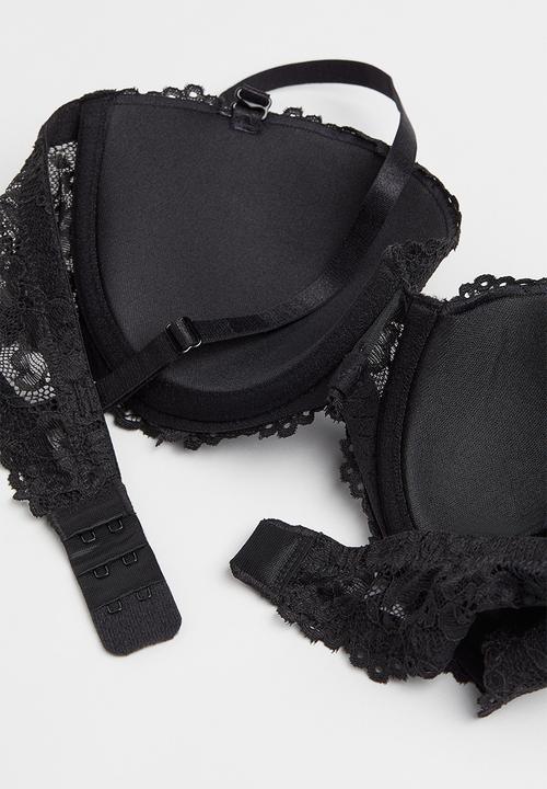 H&M - Padded lace balconette bra - black