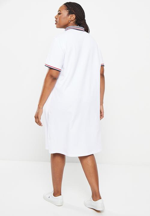 POLO - Plus wmn essential short sleeve golfer dress - white