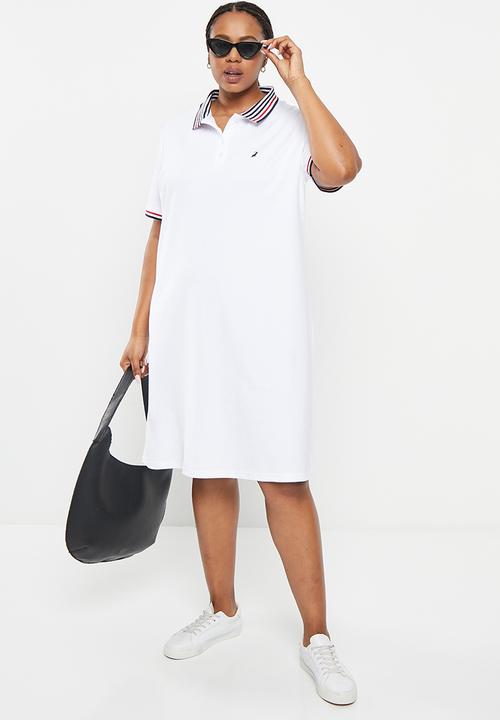 POLO - Plus wmn essential short sleeve golfer dress - white