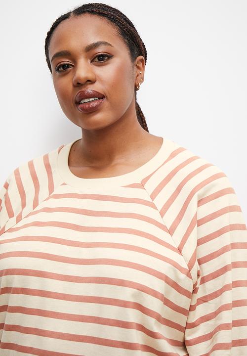 edit Plus - Long sleeve stripe tee - natural and pink