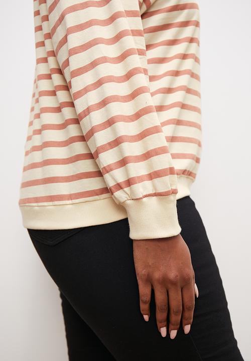 edit Plus - Long sleeve stripe tee - natural and pink