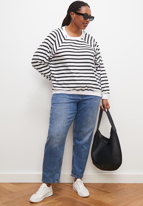 edit Plus - Long sleeve stripe tee - black and ecru