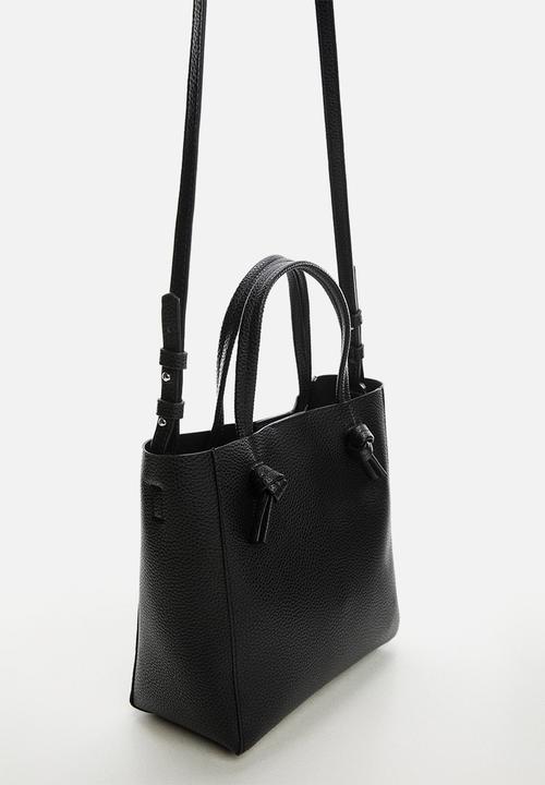 MANGO - Bolso mini shopper nudos - black