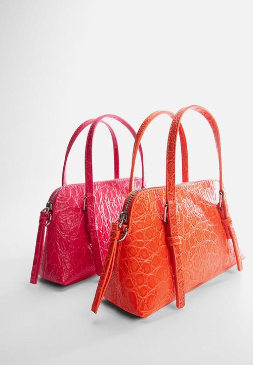 MANGO - Crocodile-effect double handle bag - medium pink