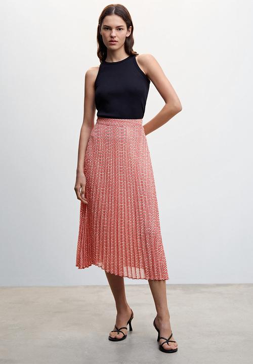 MANGO - Skirt plis-h - red