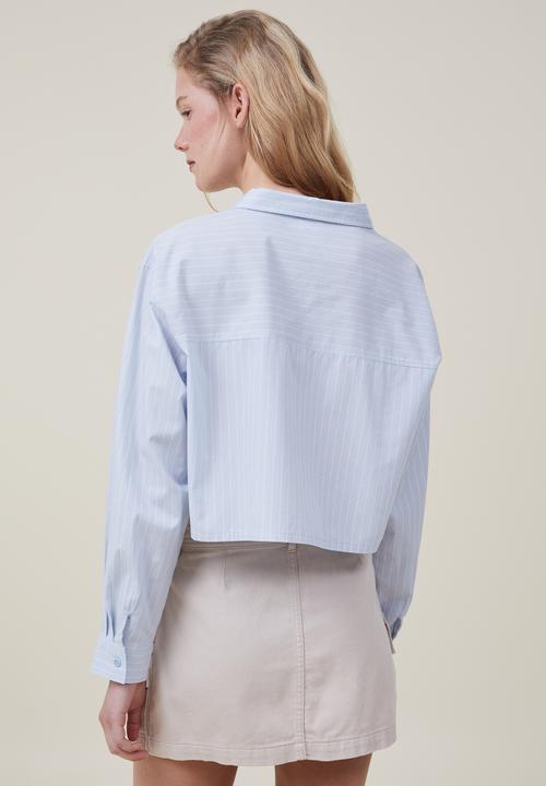 Cotton On - Cropped dad shirt - shoreline blue stripe