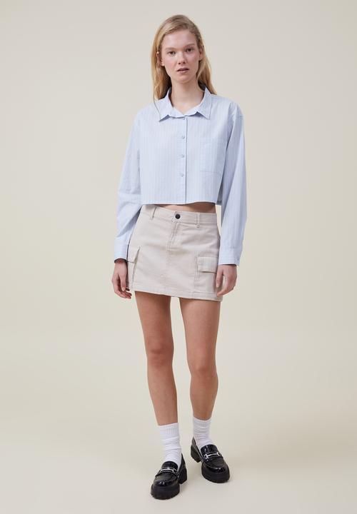 Cotton On - Cropped dad shirt - shoreline blue stripe