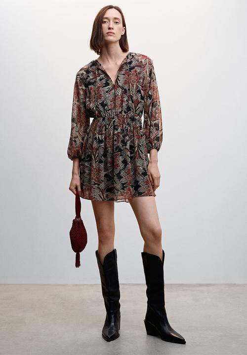 MANGO - Dress volan - black