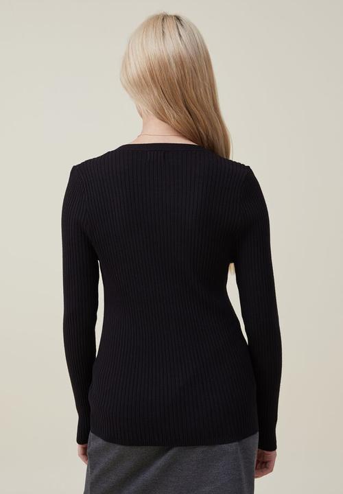Cotton On - Urban v-neck button thru cardi - black