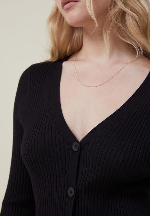 Cotton On - Urban v-neck button thru cardi - black
