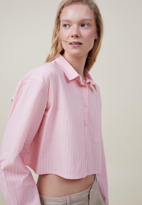 Cotton On - Cropped dad shirt - penny pinstripe pink crush