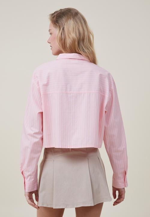 Cotton On - Cropped dad shirt - penny pinstripe pink crush