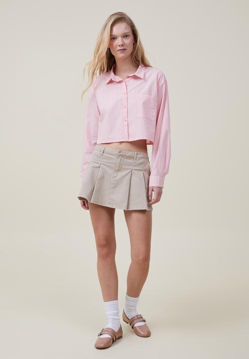 Cotton On - Cropped dad shirt - penny pinstripe pink crush