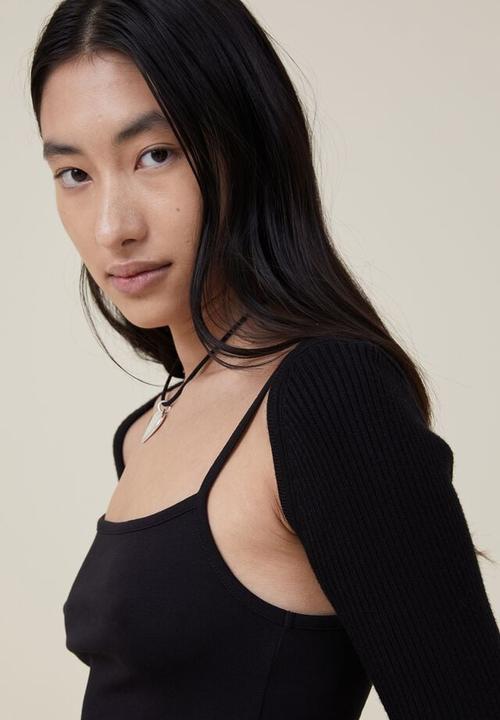 Cotton On - Urban rib fitted ls shrug - black